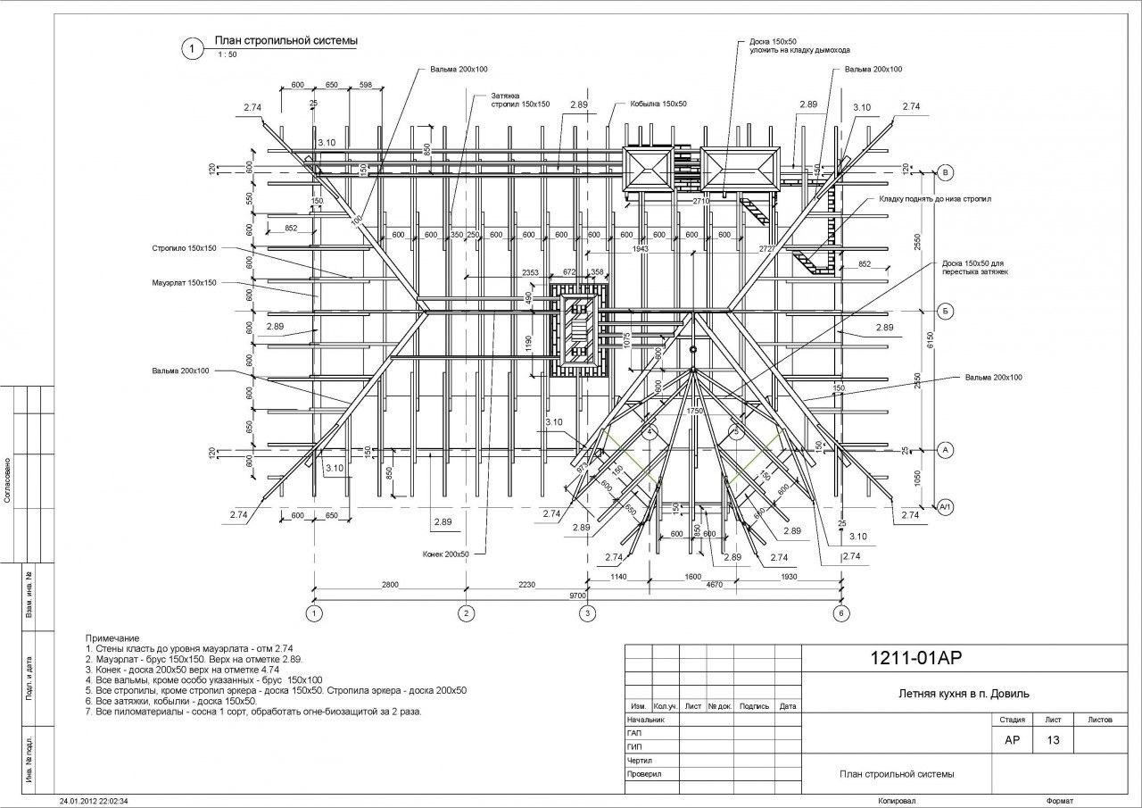 Стропильная система чертеж