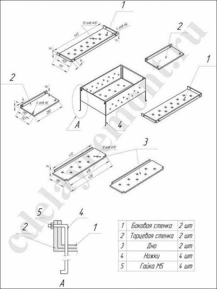 Разборный мангал чертеж с размерами на 450мм