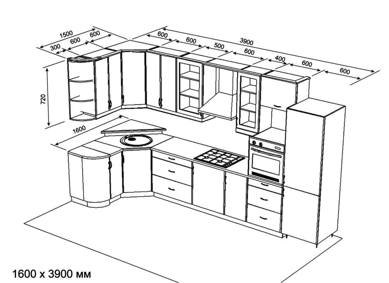 Кухонный гарнитур размеры чертежи