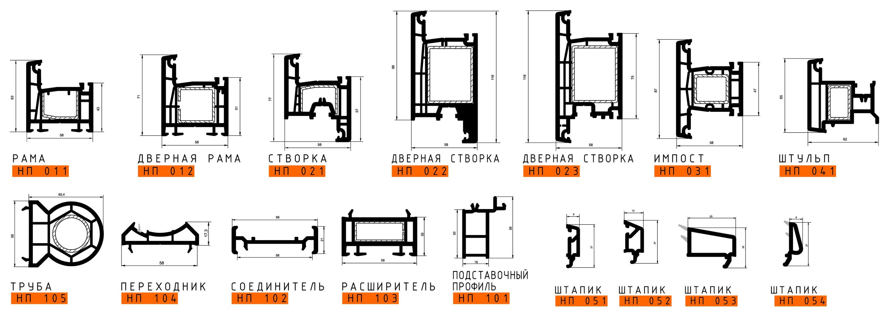 Профиль ПВХ оконный 58