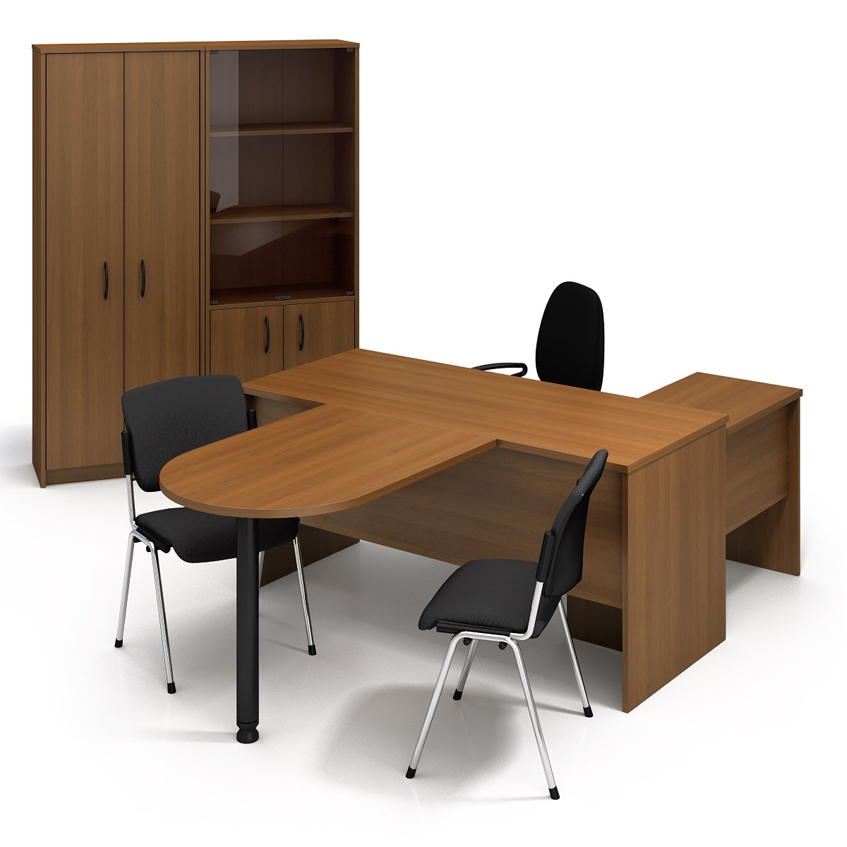 Комплект мебели для кабинета. Стол руководителя письменный Эталон (орех Гварнери, 1600x860x750 мм). Стол руководителя EUR L 230 С брифингом. Набор офисной мебели для руководителя №2 "успех-2".