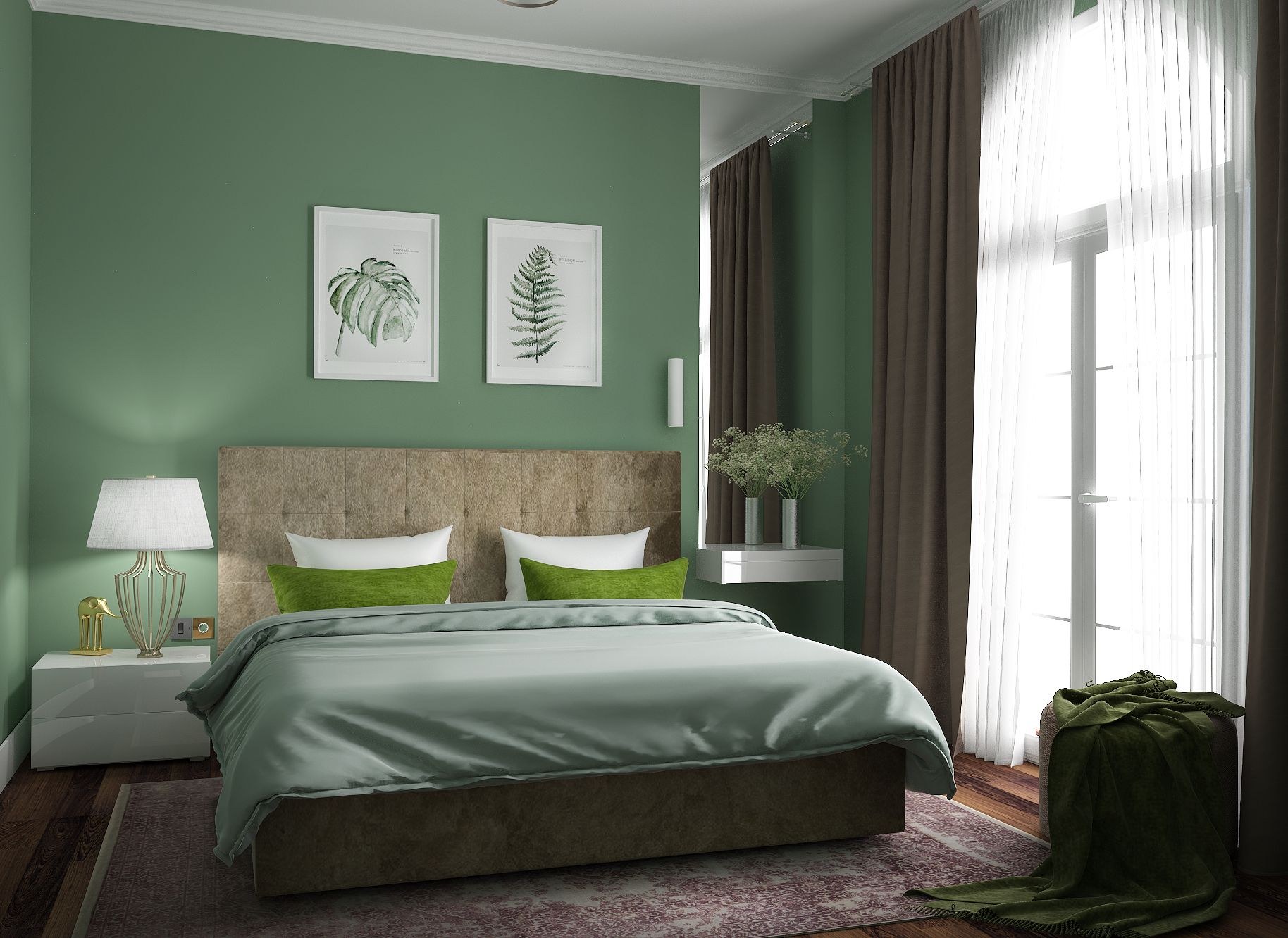 Обои зелено коричневые. Спальня в зеленом цвете. Спальня в зеленом стиле. Интерьер спальни в зеленых тонах. Болотный цвет стен в интерьере.