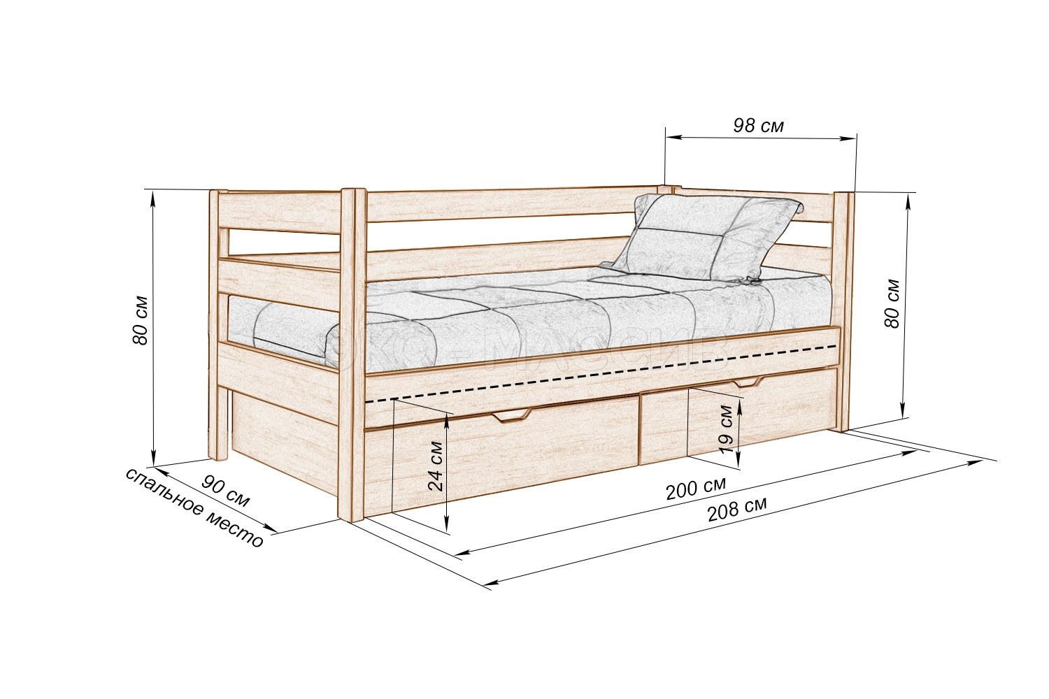 Кровать Соня чертеж с размерами 190х80