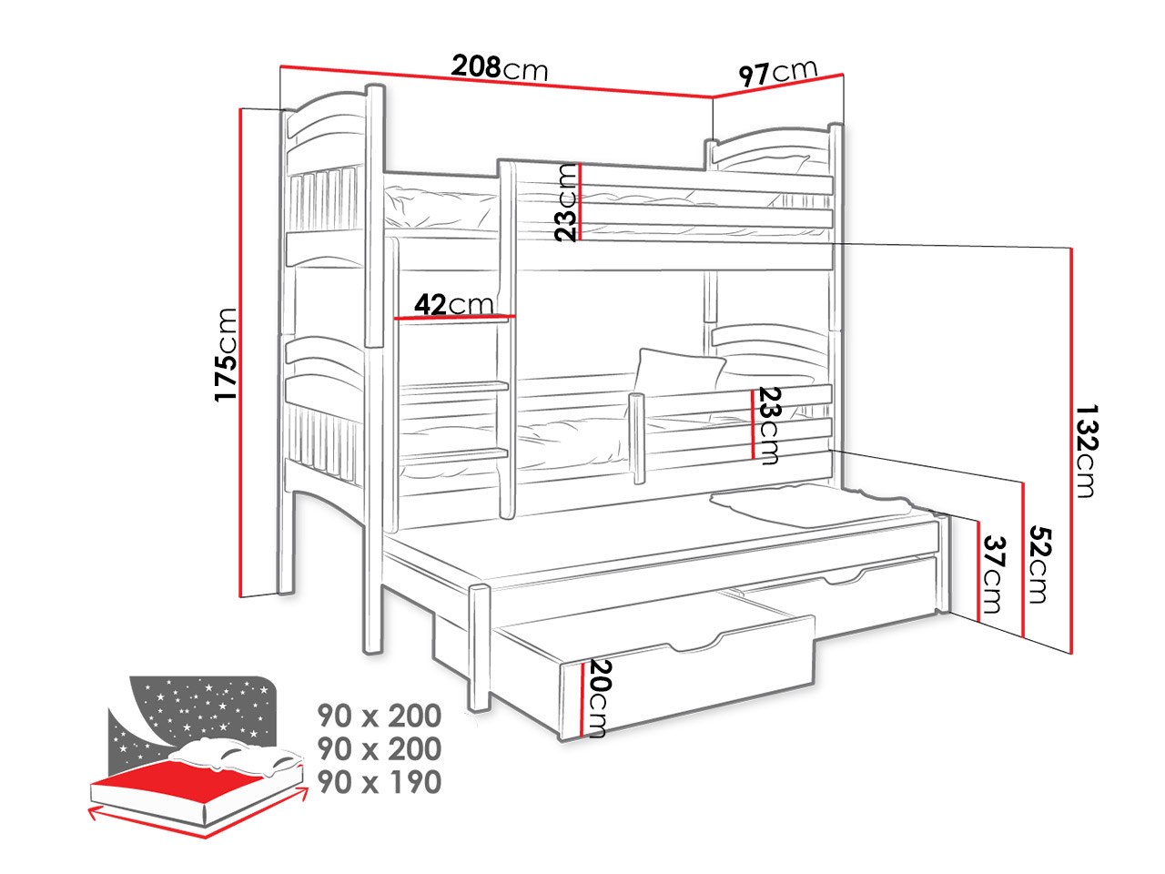 схема кровати с выдвижным спальным местом