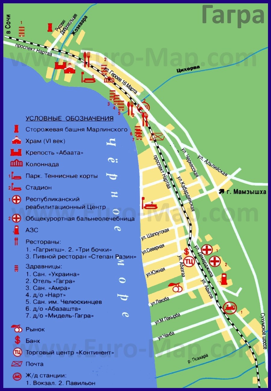 Старая Гагра на карте Абхазии