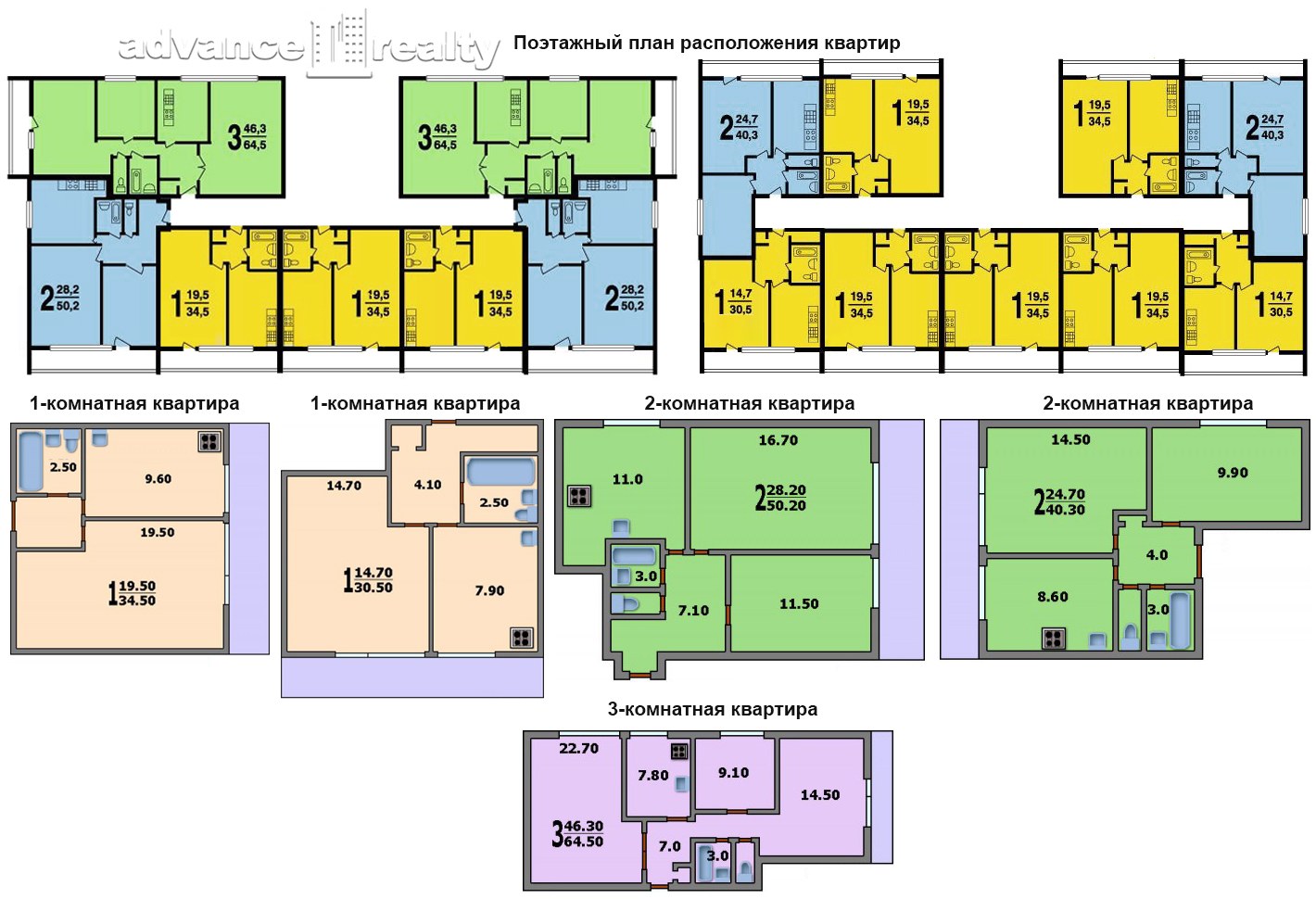 Квартиры в 16а. Планировка квартир II-68 С размерами. Планировки квартир II-68-01/16 С размерами.