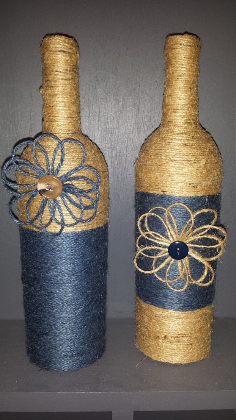 Украшение бутылки веревкой