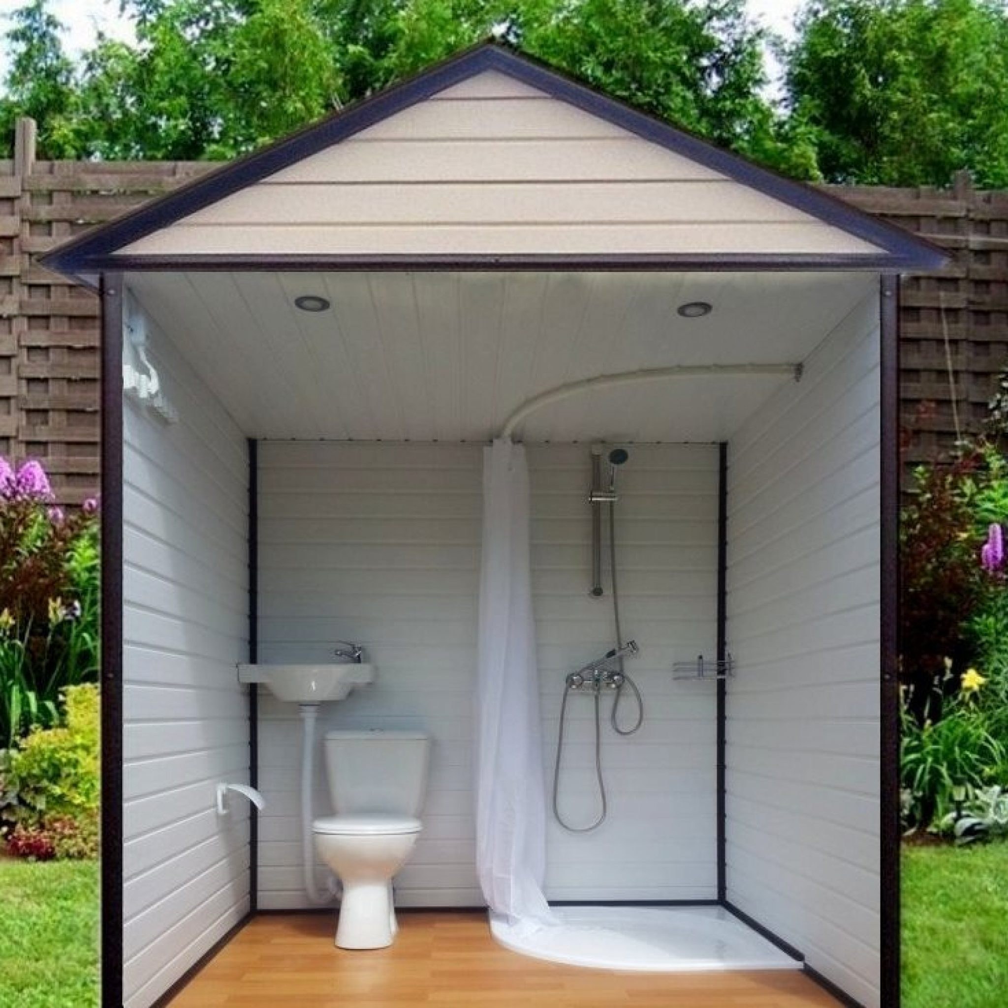 Кирпичный туалет на даче с душем (70 фото)