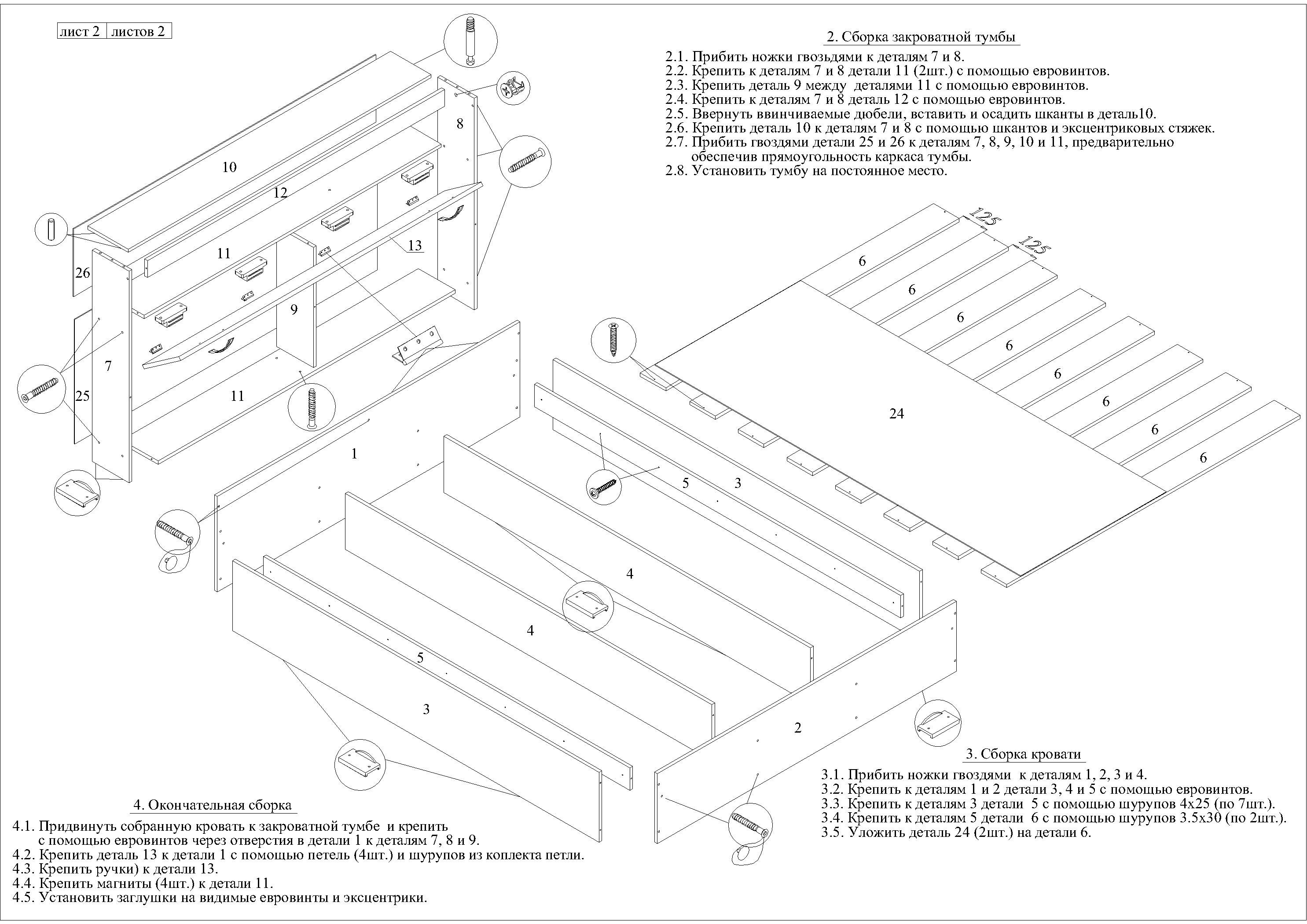 Схема сборки кровати Бася с закроватным модулем