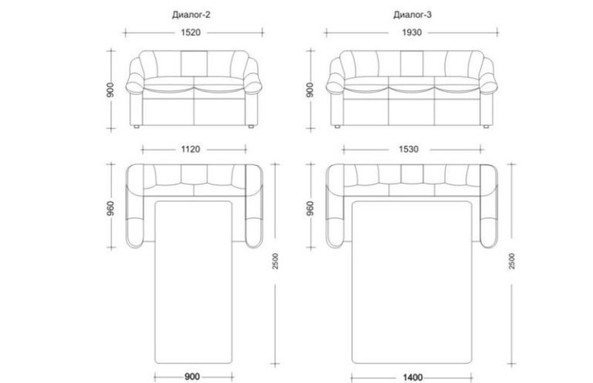 Размеры разложенного дивана