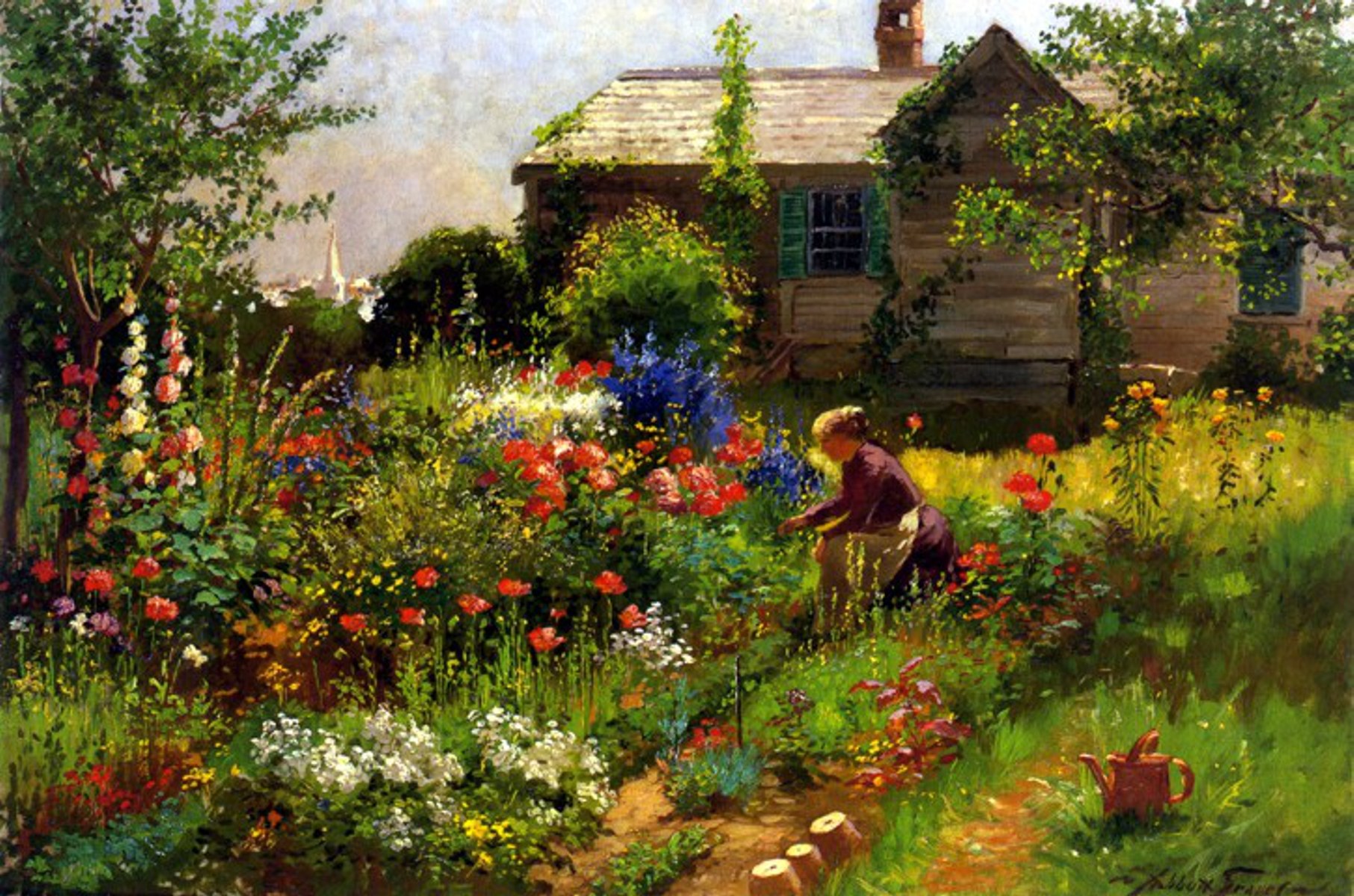 Garden painting. Американский художник Abbott Fuller Graves. Abbott Fuller Graves (1859-1936). Художник Abbott Fuller Graves море и сады. Владимир Жданов дом с мальвами.