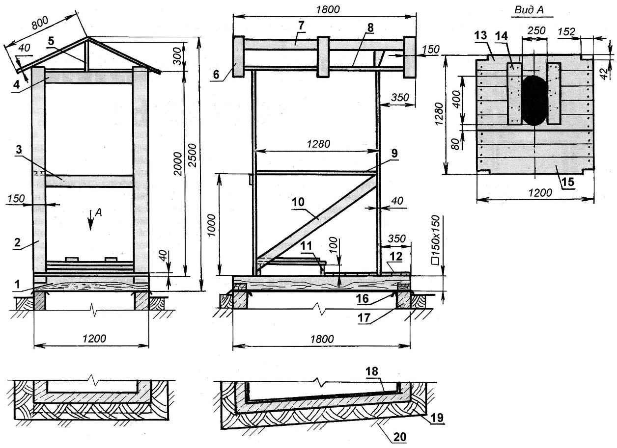 Чертеж каркаса дачного туалета