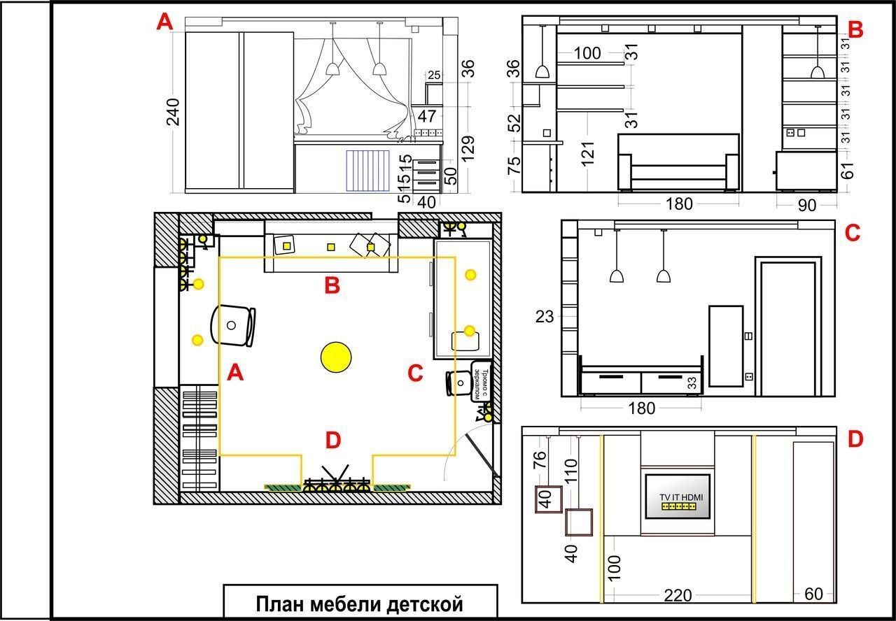 схема расстановки мебели в детской