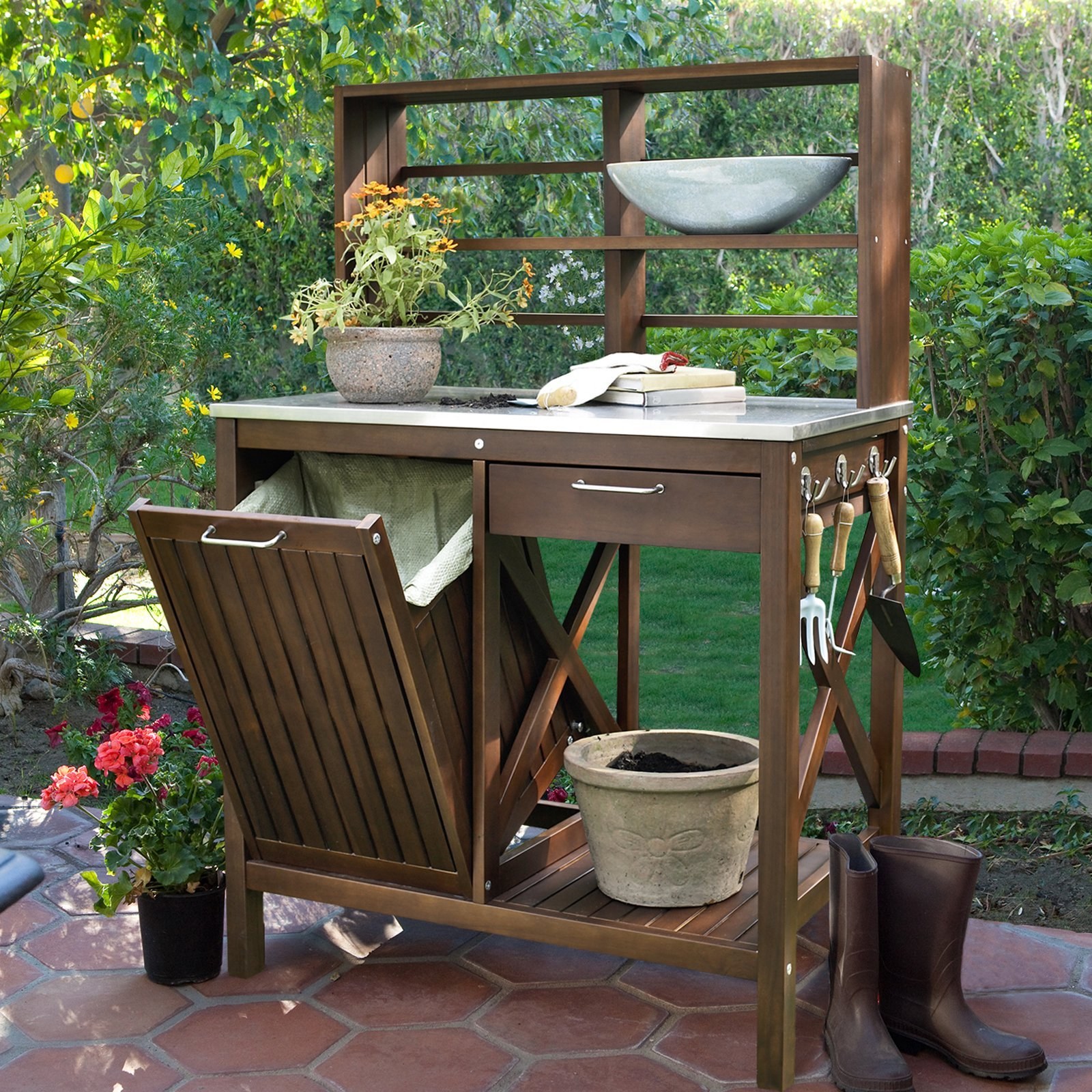 Уличная дача. Садовый столик с раковиной. Стол в огород. Столик для садоводства. Стол для садовода с мойкой.