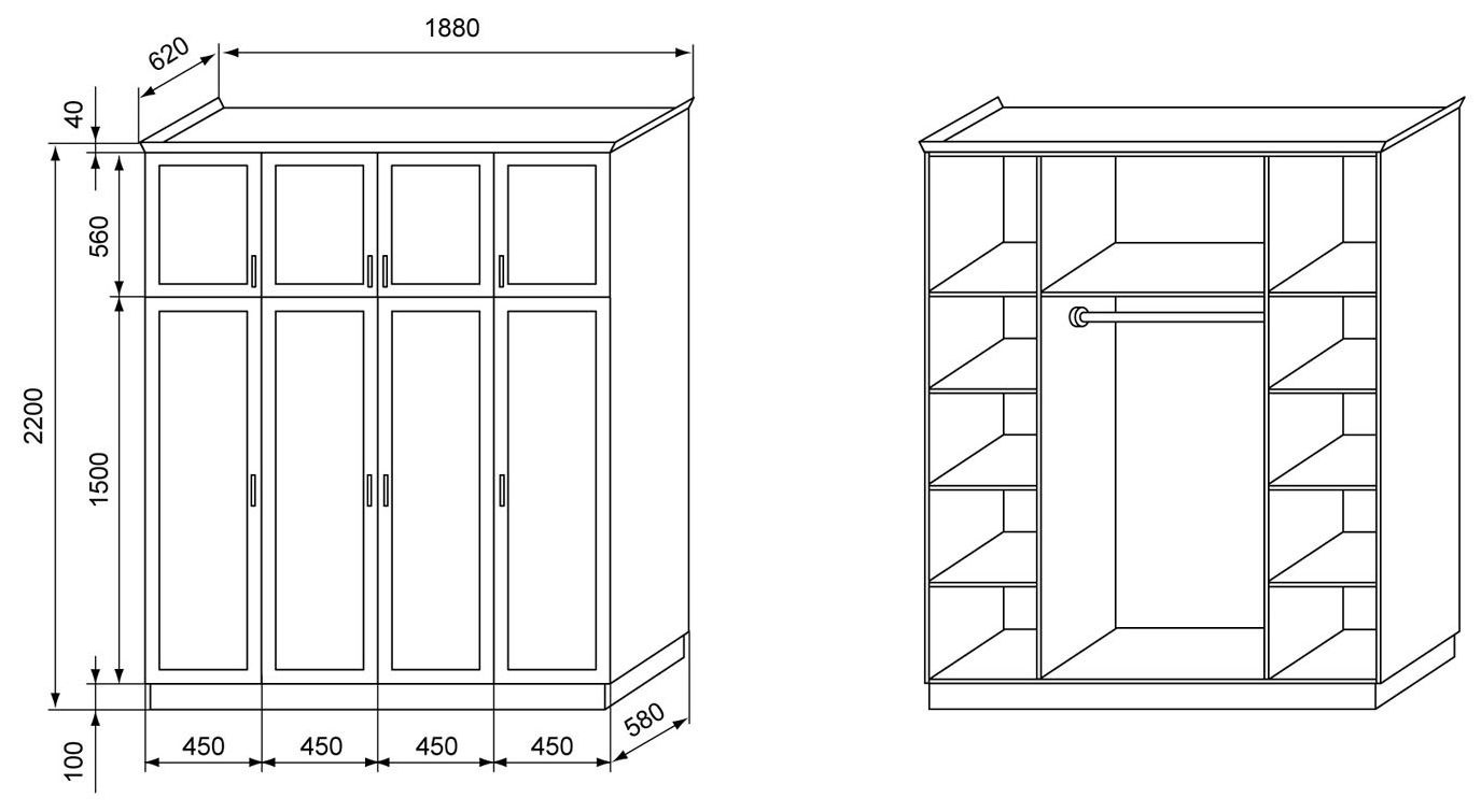 Чертеж шкаф платяной шкаф