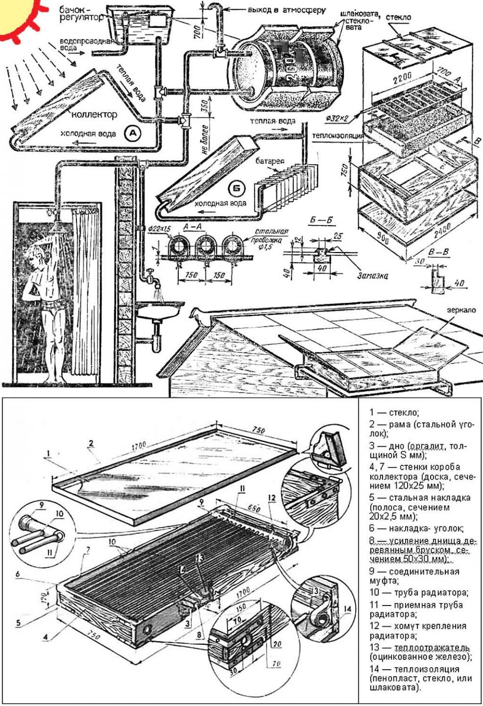 Солнечный водонагреватель чертеж