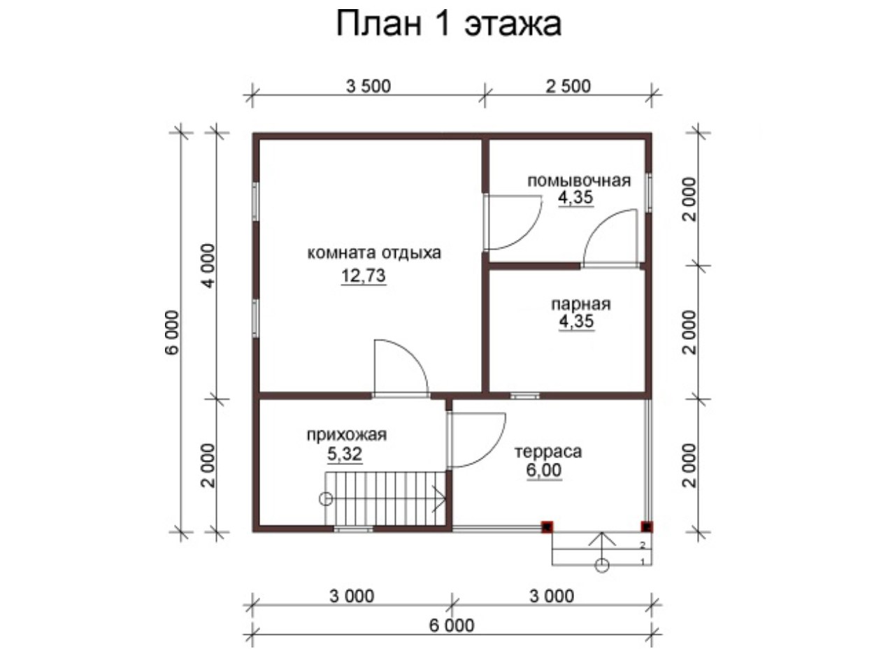 Чертеж каркасного дома 6х8