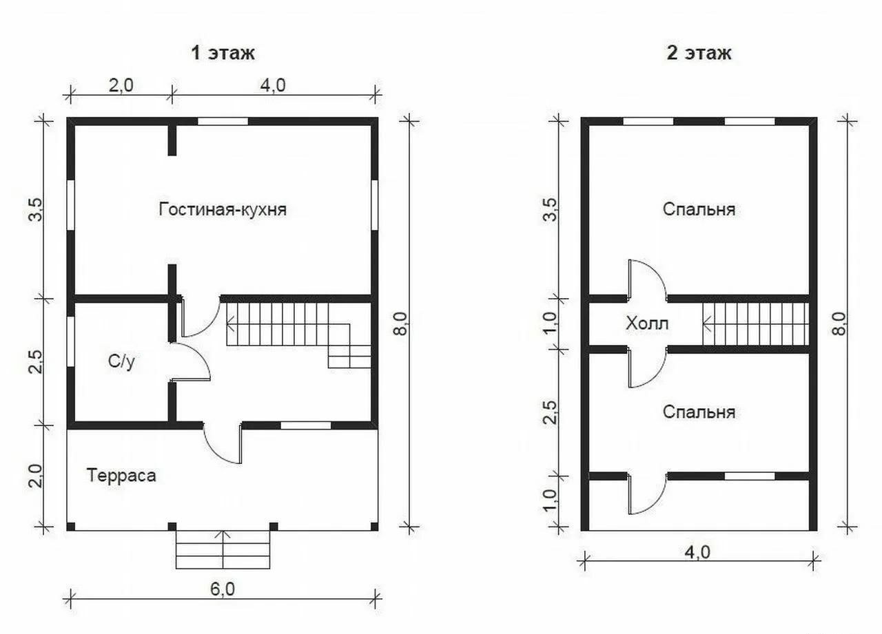 Планировка дома 6х8 с мансардой