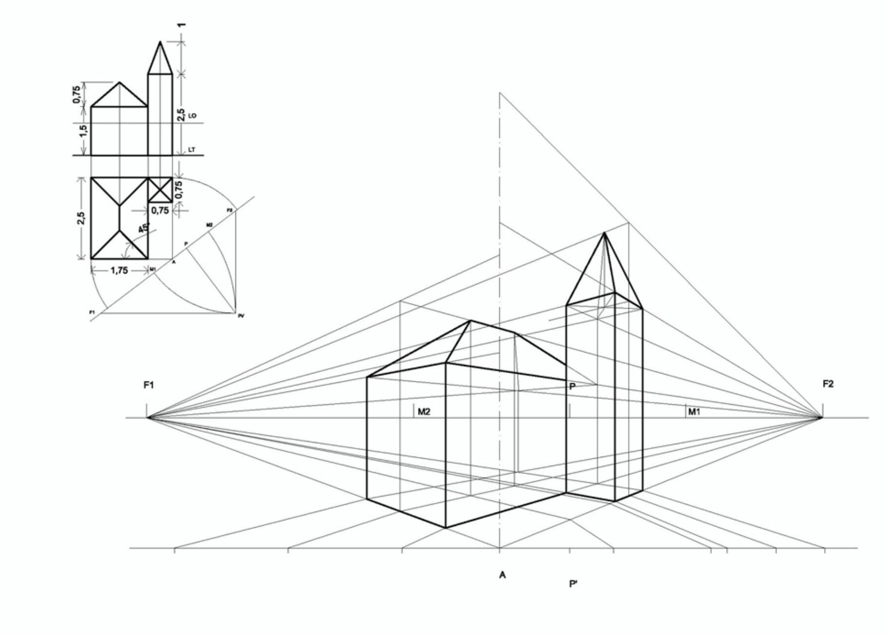 Перспектива здания Начертательная геометрия