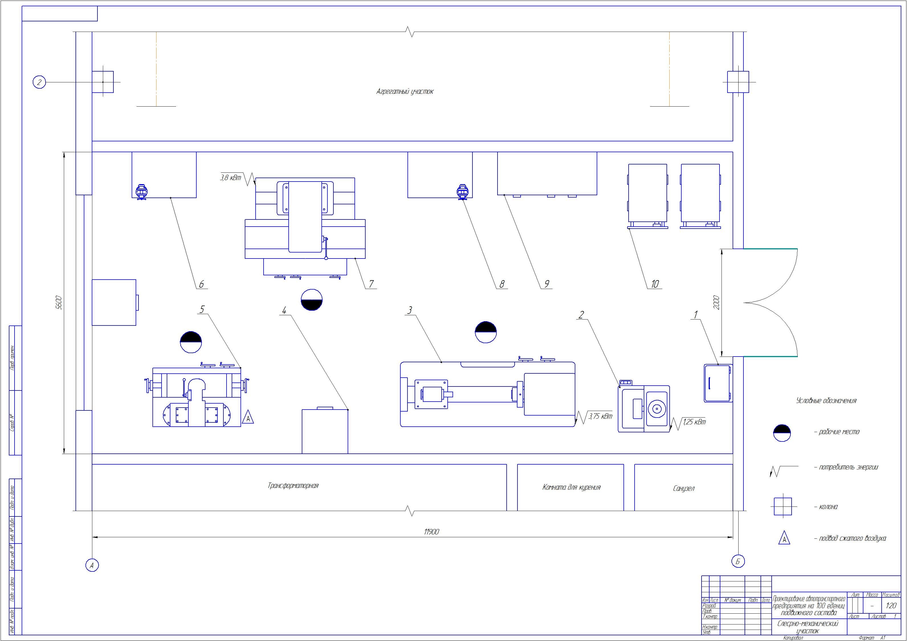 План участка механического цеха чертеж