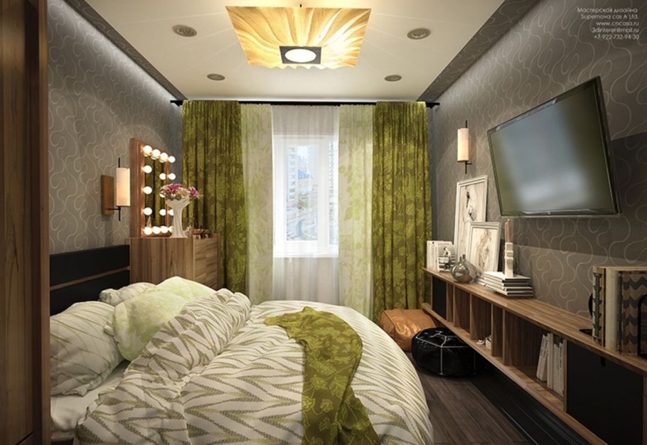 Спальня в узкой комнате хрущевка