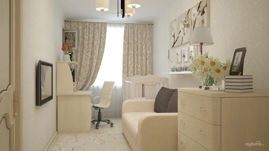 Спальня в узкой комнате хрущевка