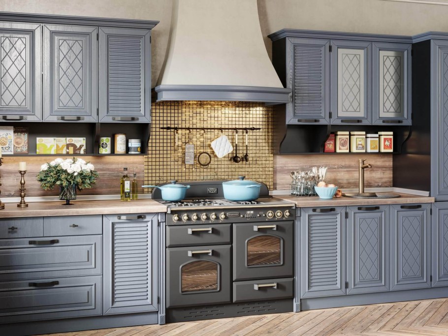 Кухня антрацит с деревом