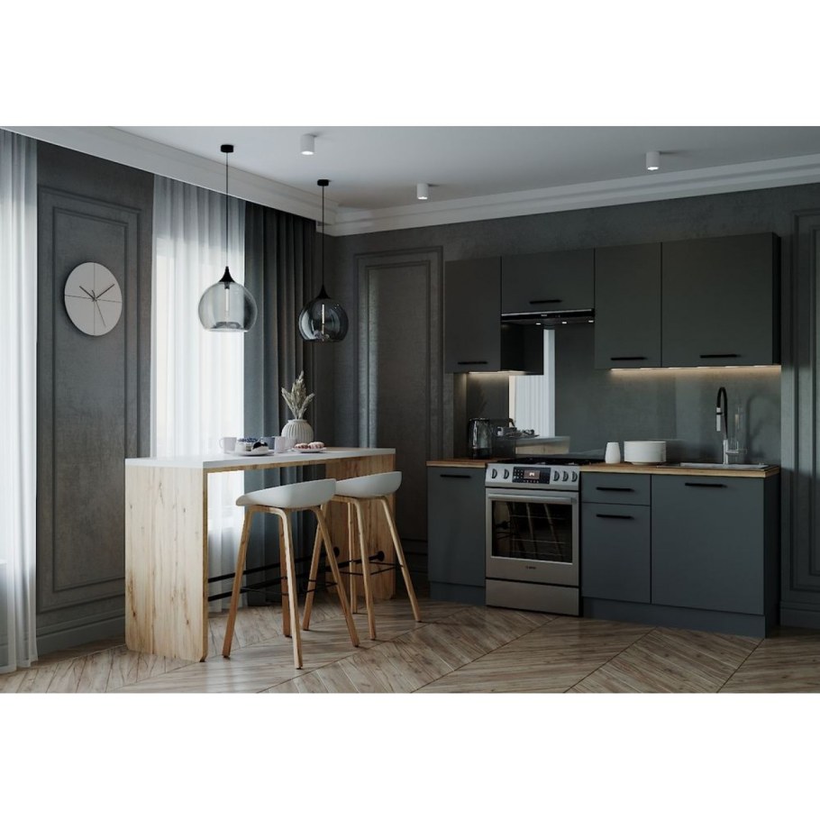 Кухня Модерн антрацит лофт дуб сонома