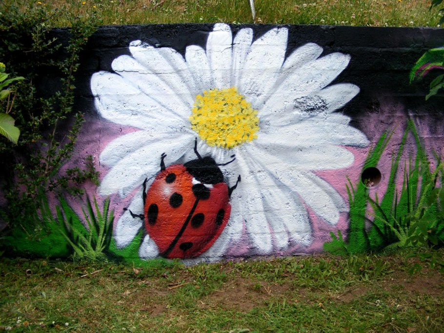 Цветы на заборе краской