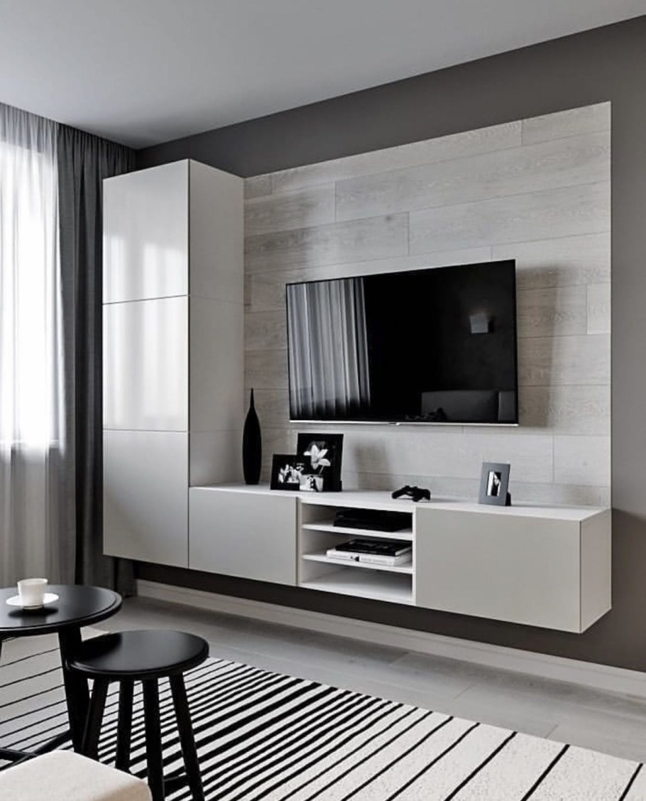 Гостиная с подвесными шкафами