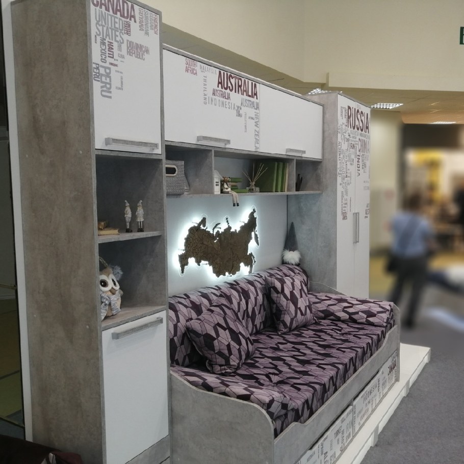 Двухъярусная кровать Кубо белый / Грин грей софт / солнечно-желтый