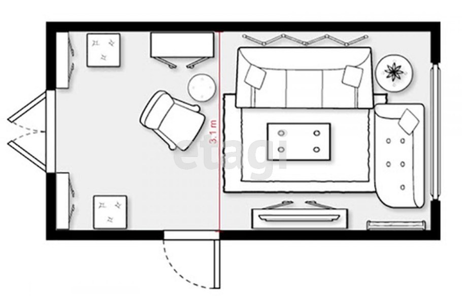 Чертеж детской комнаты с мебелью вид сбоку