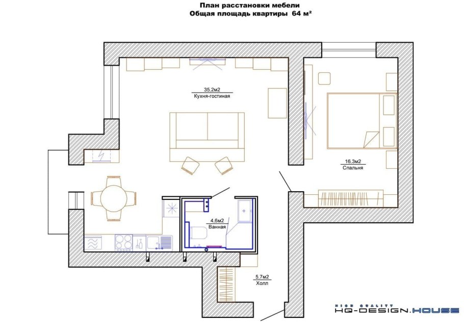 План расстановки мебели в гостиной