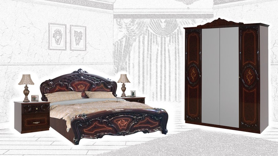 Черно золотой спальный гарнитур