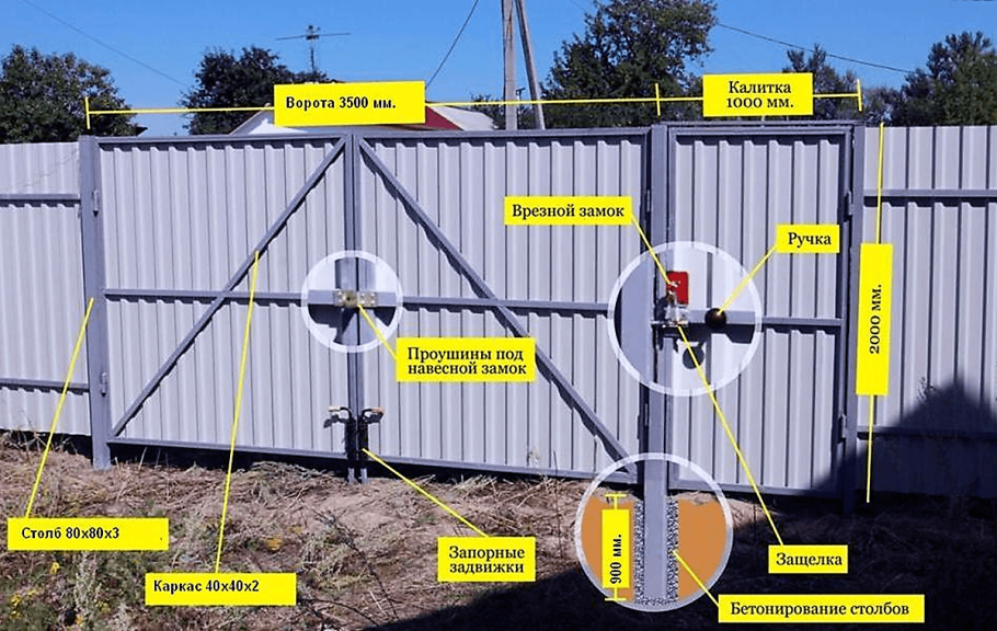 Ворота распашные "Троя МП" С профлистом, 3096*2100 мм, 116,26 кг