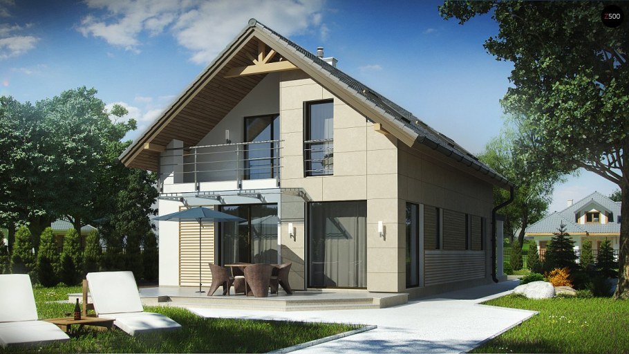 Двухэтажный кирпичный дом с двускатной крышей