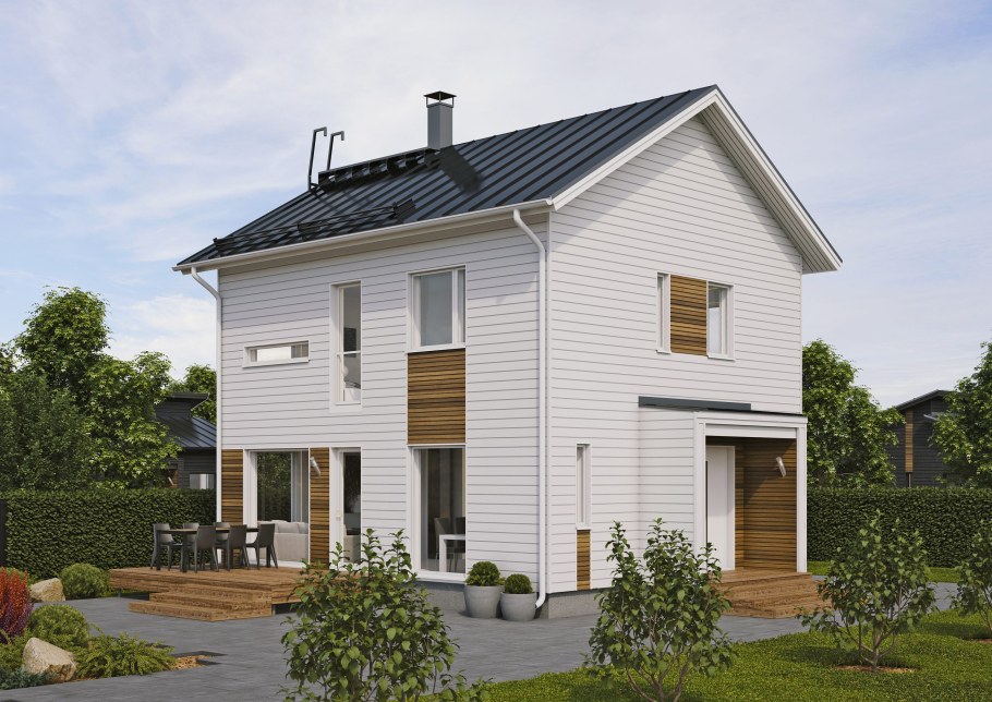 Двухэтажный дом с двускатной крышей