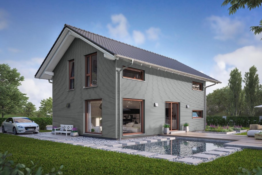 Фасады домов с двухскатной крышей