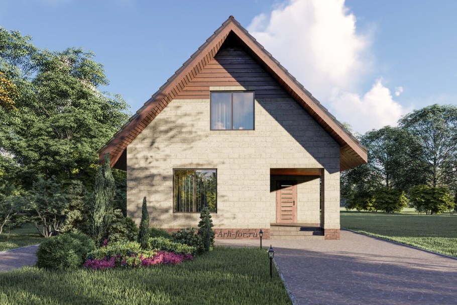 Двухэтажный дом с двускатной крышей