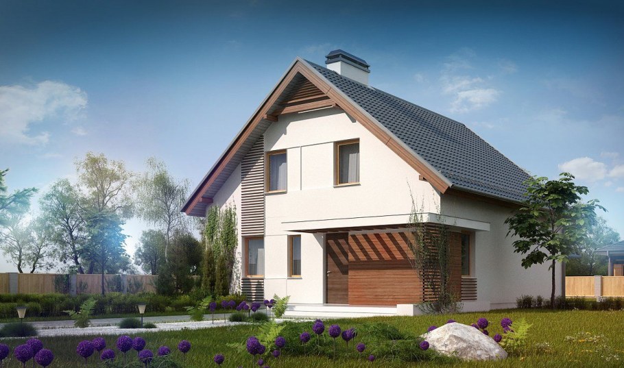 Двухэтажный кирпичный дом с двускатной крышей