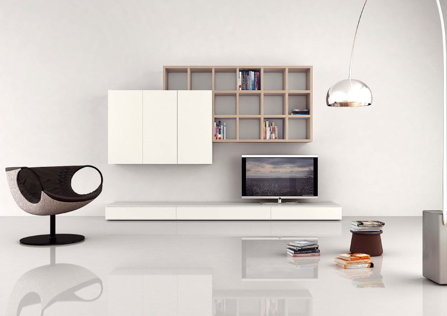 Полки навесные в гостиную в современном стиле