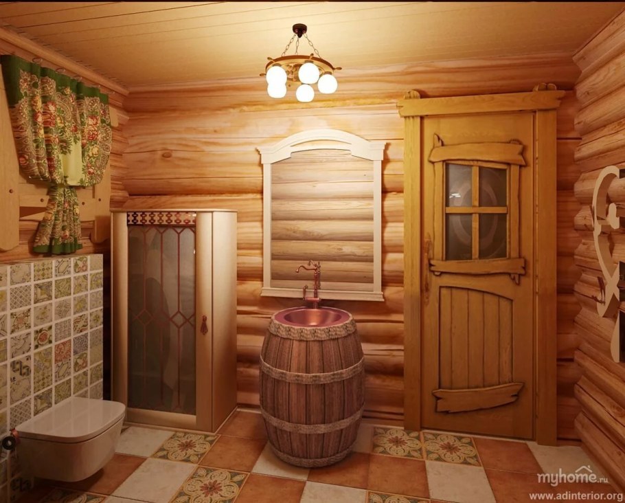 Ванная с сауной в деревянном доме
