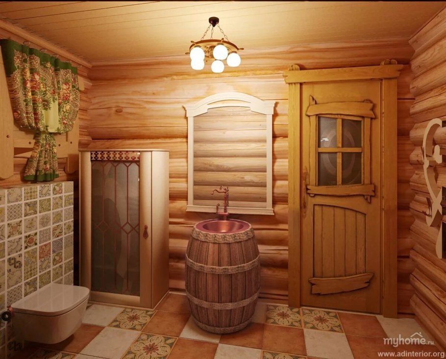 Душевая в деревянной бане