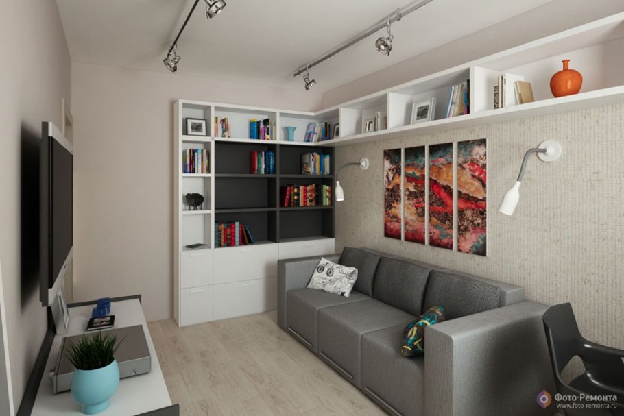 Интерьер прямоугольной комнаты