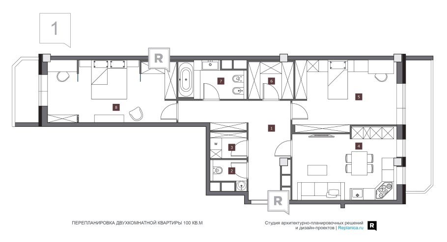 Планировка пик двушка распашонка 69 м2