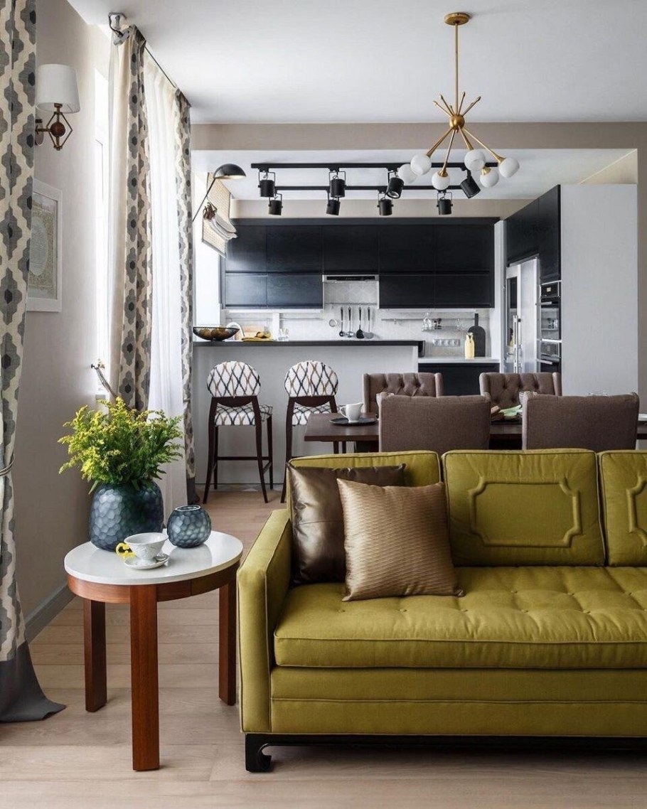 Кухня с гостинной 30кв м интерьер планировка