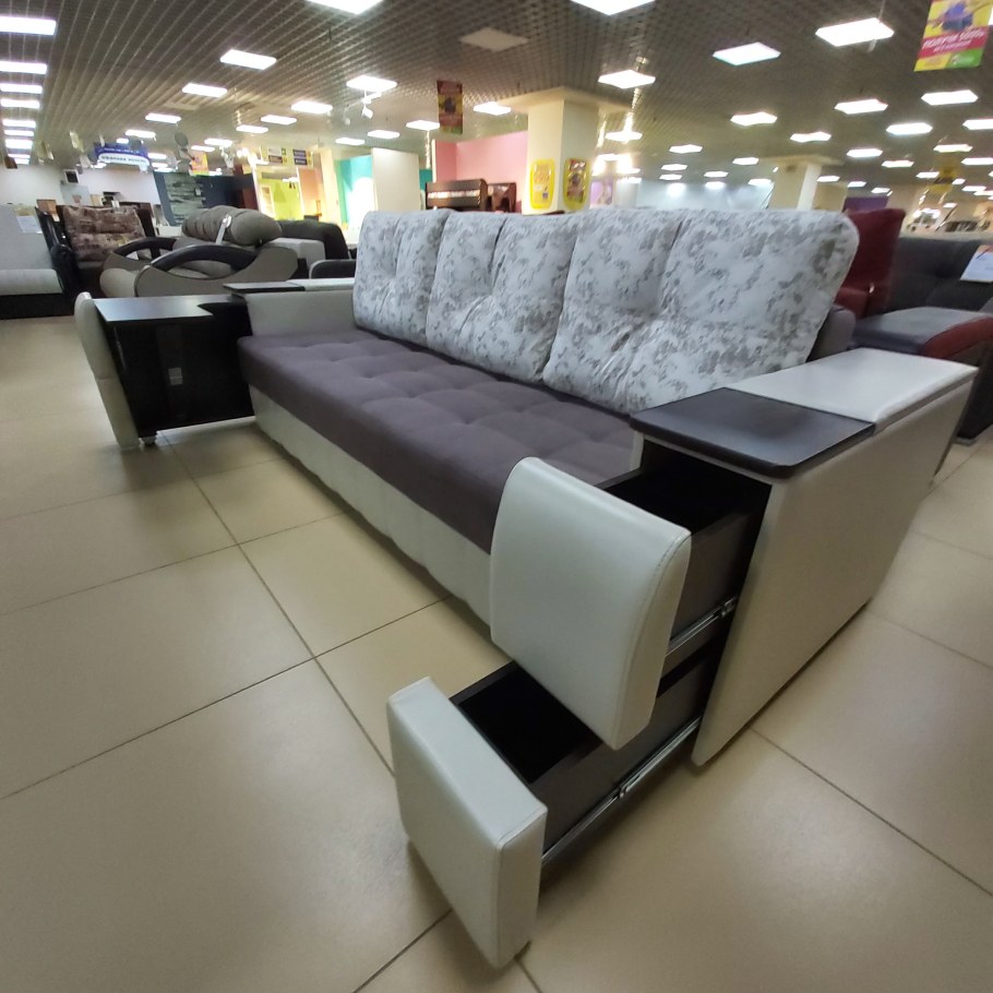 Квадро-2 угловой диван с баром, с пуфиками и столиком в подлокотниках