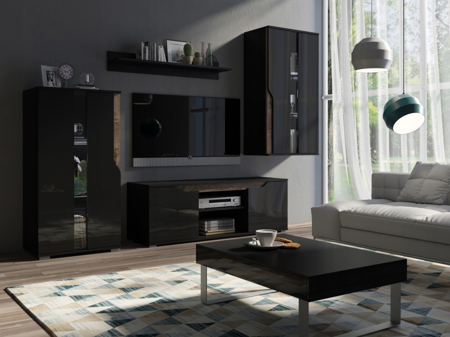 Домино черный гостиная 2800x1400x450, черный/черный глянец