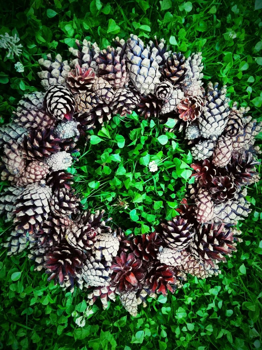 Декор из шишек для сада