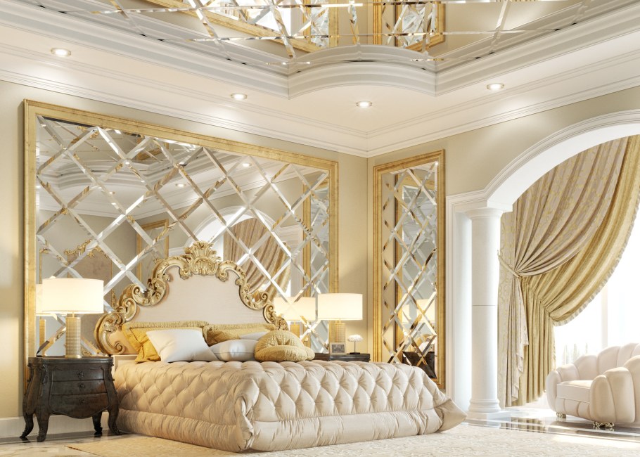 Зеркальная плитка в спальне